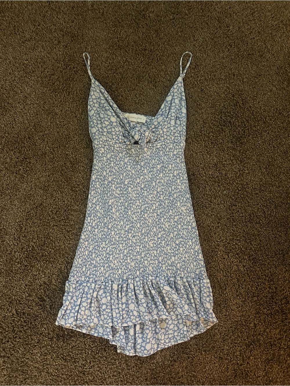 Ocean Drive Light Blue Floral Mini Dress with Ruffle Hem